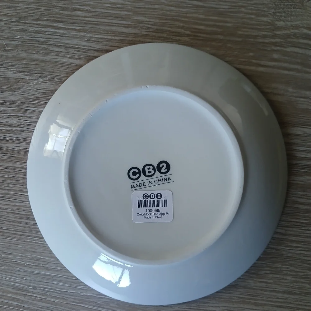 CB2 Crate & Barrel Plates (2) Appetizer Color-Block Mid Century Modern Style NEW